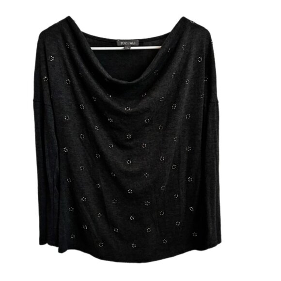 Roz & Ali Cowl Neck Sparkly Rhinestone Embellished Long Sleeve Top Size S - Picture 1 of 7